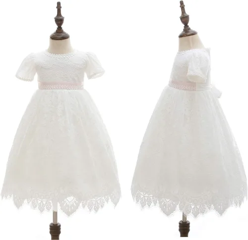 Vista 5 de Meiqiduo Vestido de encaje para niñas y bebés con gorro