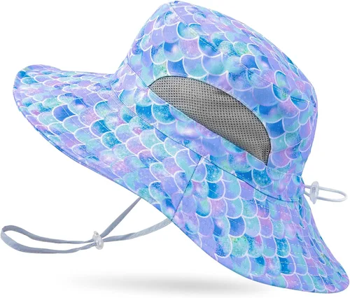 Vista 18 de Sombrero de sol para niñas de 2 a 8 años de malla con protección UV, sombrero de playa plegable para niñas de 2 a 8 años