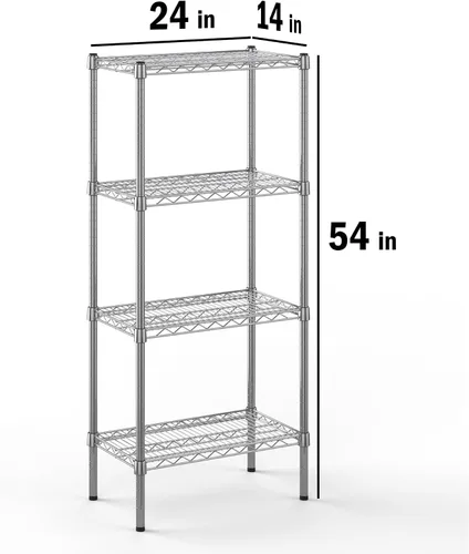 Vista 2 de Kit de estantería de alambre cromado de 4 niveles de 14 pulgadas de profundidad x 24 pulgadas de ancho x 54 pulgadas de alto Unidad de estante