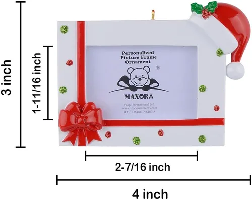 Vista 5 de Adorno personalizado para árbol de Navidad, marco de fotos con sombrero de Papá Noel, regalo personalizado para la primera Navidad del bebé