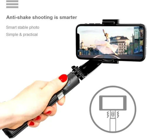 Vista 2 de Trípode inteligente antivibraciones para selfie stick de 33.85 pulgadas, barra de aluminio extensible con control remoto inalámbrico extraíble