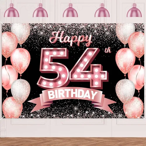 Vista 105 de Cartel de feliz cumpleaños décimo oro rosa, telón de fondo, saludos a 10 años, globos de confeti, decoración temática para niñas de 10 años