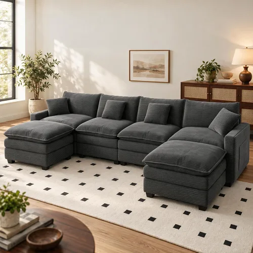 Vista 44 de Sofá seccional modular de 107", sofá de nube en forma de L con otomana Negro