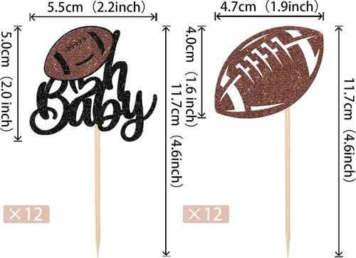 Vista 2 de Oh Baby - Juego de 24 adornos para cupcakes de fútbol americano con purpurina para decoración de cupcakes de fútbol americano para superrugby