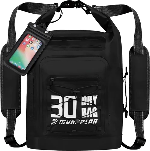 Vista 32 de MORXPLOR Bolsa seca impermeable, 5L/10L/20L/30L/40L/55L Mochila seca con funda impermeable para teléfono para natación, kayak