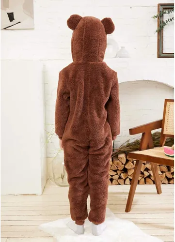Vista 9 de COSUSKET Pijama de franela de ajuste cómodo para niños y niñas Marrón