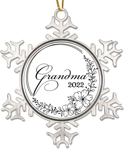 Vista 10 de Adorno colgante de Navidad promocionado para abuelo, adornos de Navidad de copo de nieve de metal, decoración de árbol a hogar para la primera