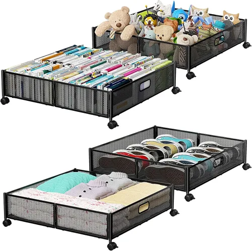 Vista 8 de Contenedor de Almacenamiento Debajo de la Cama con Ruedas, Organizador de Cajones de Almacenamiento para Zapatos Debajo de la Cama, Contenedores