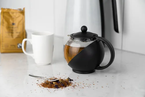 Vista 5 de Café Ole Everyday - Tetera redonda con infusor de vidrio, tetera de hojas sueltas, color negro, 23.7 fl oz/24 oz