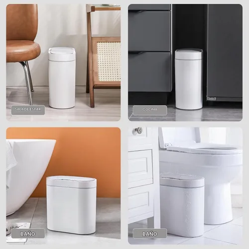 Vista 5 de ELPHECO Paquete de 2 cubos de basura con sensor de movimiento de baño de 2.5 galones + 2 galones de basura automático para decoración de baño, cubo