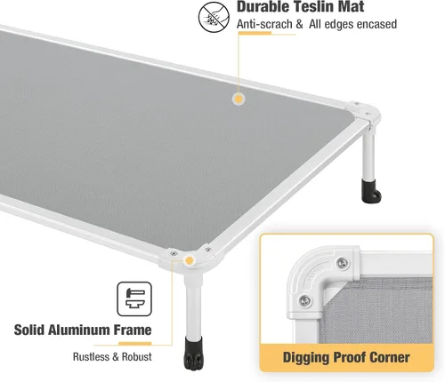 Vista 20 de Veehoo Cama elevada para perros a prueba de mordidas - Cuna elevada refrescante para mascotas - Marco de aluminio plateado y tela de malla