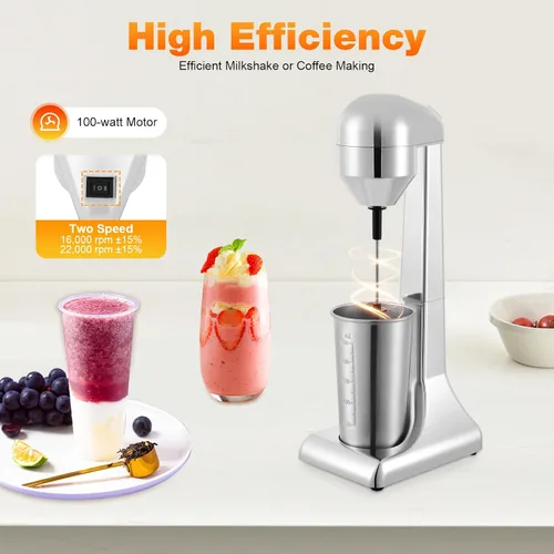 Vista 2 de Mezclador eléctrico de bebidas, mezclador retro y espumador de leche, taza de acero inoxidable de 17.7 fl oz, 2 velocidades (16,000-22,000 RPM)