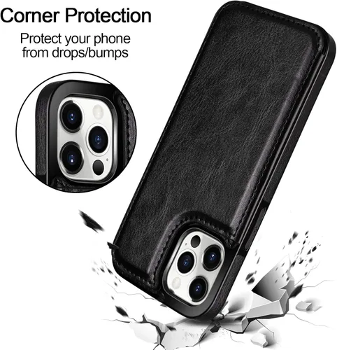 Vista 7 de HianDier Funda tipo cartera compatible con iPhone 12 Pro MAX 5G de 6.7 pulgadas, delgada funda protectora con ranura para tarjeta de crédito, funda