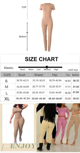 Vista 2 de LICOBOD Conjunto deportivo de 2 piezas acanalado casual para mujer, manga corta, cuello redondo, leggings elásticos de cintura media