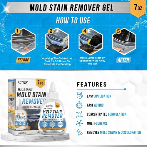 Vista 3 de ACTIVE Limpiador de gel removedor de manchas de moho, limpiador de manchas de alta resistencia para carga frontal, sello de lavadora, lechada