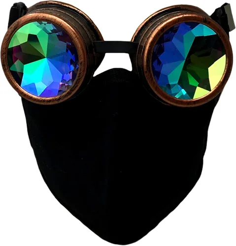 Vista 13 de Cyber Goth Punk Steampunk face mask-Reusable Black Cotton-Rave Goggles-Glasses Estilo #1