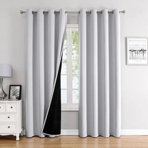 Vista 31 de ChrisDowa Cortinas 100% opacas de 63 pulgadas de largo para dormitorio con forro negro, 2 capas gruesas totalmente opacas con aislamiento térmico