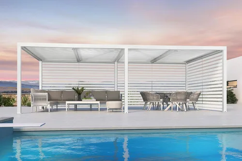 Vista 25 de PURPLE LEAF - Pérgola al aire libre con listones 10 x 12 pies de aluminio blanco con toldo rígido moderno y ajustable para patio, jardín