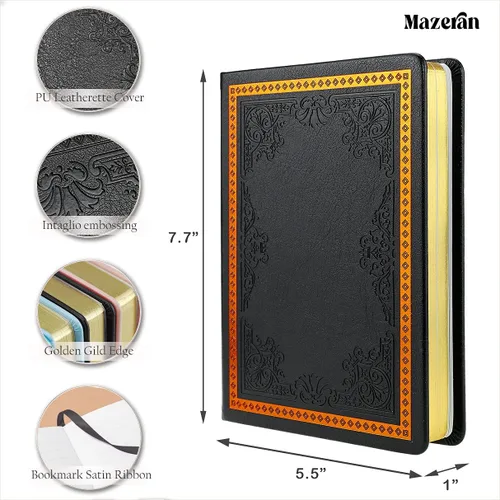 Vista 4 de Mazeran Diario vintage, tapa dura de piel sintética, cuaderno de escritura retro en relieve, agenda personal con forro universitario, 5.5 x 7.7