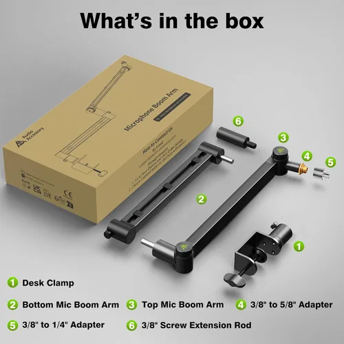 Vista 8 de AA AUDIO ACCESSORY Soporte de escritorio con brazo de micrófono (diseño para micrófono pesado) capacidad de carga de 6.6 libras, bloqueo