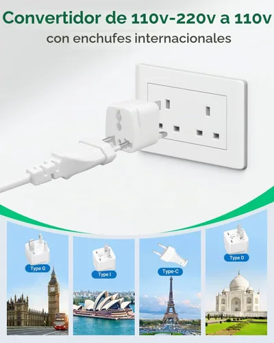 Vista 6 de Convertidor de voltaje de 220 V a 110 V de EE. UU. a Europa para alisadores de cabello y rizador, adaptador de viaje universal con 1 USB A y 2