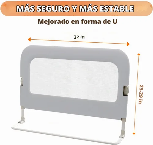 Vista 7 de omzer Riel de protección de cama para niños pequeños - Barandilla de seguridad para bebé de 32 pulgadas, plegable y con alturas ajustables