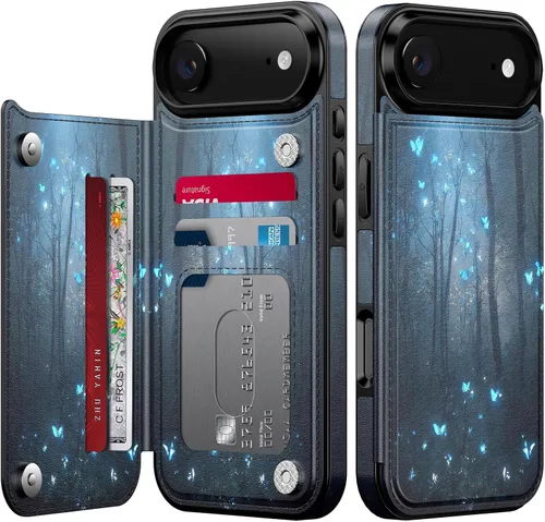 Vista 117 de FUNMIKO Funda tipo cartera para iPhone 15 con tarjetero + clip para efectivo, bloqueo RFID, protección contra caídas de grado militar y obras