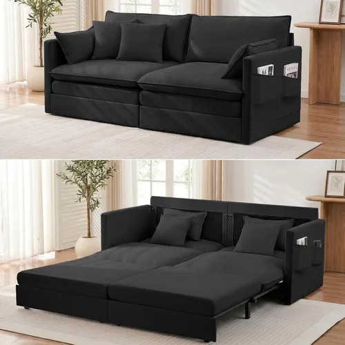 Vista 10 de Mjkone Sofá cama extraíble tamaño Queen de 78 pulgadas de ancho, color beige