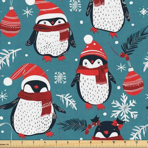 Vista 70 de Ambesonne Tela Navideña por Yarda, Tema Navideño Colorido Vivo Piñas de Pino Ramas Hombre de Jengibre Imagen de Bayas Estampada, Tela de Punto