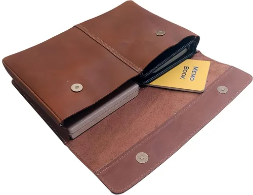 Vista 3 de CALYX Carpeta de cuero, organizador de carpetas de archivos de cuero de grano completo, soporte para documentos, cartera de cuero para hombres