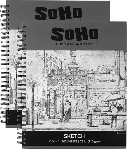 Vista 12 de Soho Urban Artist Bloc de bocetos (75 libras/110 gsm), 100 hojas de cuaderno de bocetos encuadernado en espiral para artistas profesionales