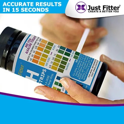 Vista 4 de Just Fitter Tiras de prueba de pH para probar los niveles alcalinos y ácidos en el cuerpo. Monitorea y controla tu nivel de pH con saliva y orina.