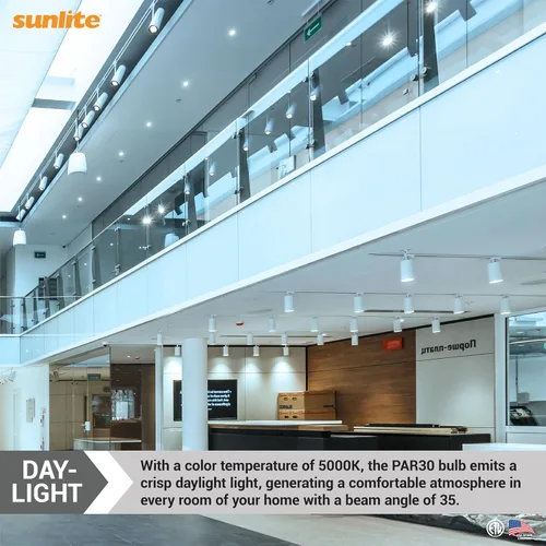 Vista 4 de Sunlite Bombilla LED PAR30 empotrable de cuello largo, 9 W, (ecualizador de 75 W), 850 lm, base E26 media, regulable, certificación ETL, ángulo