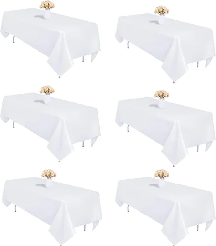 Vista 15 de Mantel rectangular de poliéster, manteles para mesas rectangulares de 6 pies, manteles de tela decorativa lavable para bodas, banquetes y campamento