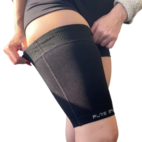 Vista 2 de Manga de compresión para muslos – isquiotibiales, cuádriceps, tirar de la ingle y tensiones – correr, baloncesto, tenis, fútbol y deportes – Soporte