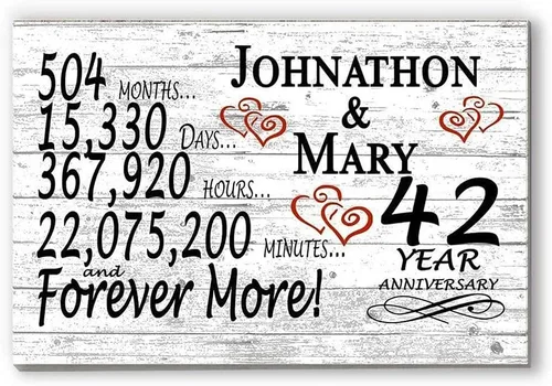 Vista 38 de Letrero personalizado de aniversario de 1 año, regalo de primer aniversario de boda, regalo para días de pareja, minutos, años, madera maciza, 16.5