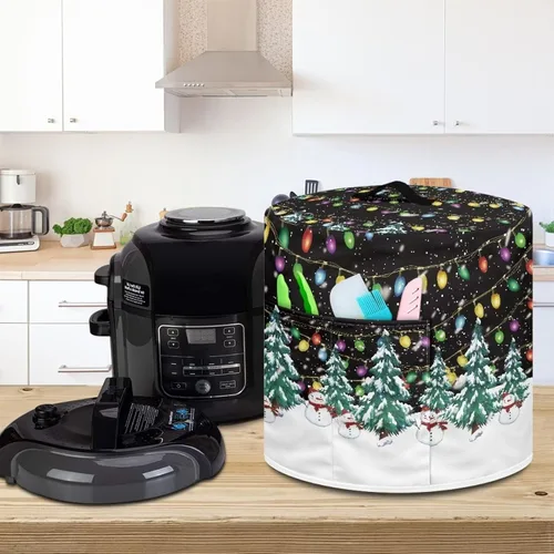 Vista 3 de Gomyblomy Funda para freidora de aire para árbol de Navidad, protector lavable para olla de arroz con asa y bolsillo, elegante y duradera, cubierta