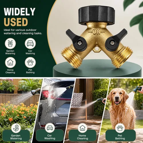 Vista 11 de Xiny Tool Divisor de manguera, divisor de manguera de jardín resistente de 2 vías, manguera de agua de latón macizo, divisor en Y, 2 válvulas con 2