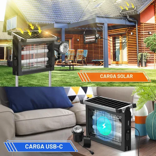 Vista 2 de Solar Bug Zapper Outdoor with Projector Lights, 4500V Mosquito Zapper