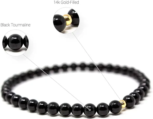Vista 6 de Charged Healing Crystal Bracelet - Natural 4mm Gemstones with 14k Gold Filled Bead, Stretch Cord - Semi-Precious Jewelry for Women & Men