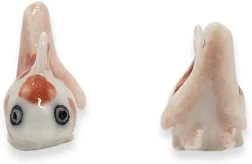 Vista 5 de WitnyStore Pequeña figura de pez oranda blanco y naranja – Miniatura hecha a mano de cerámica Ryukin Fantail dorado pez acuario animales de acuario