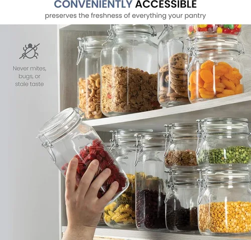 Vista 14 de Bormioli Rocco Tarros de almacenamiento de vidrio transparente: tapa hermética con bisagras con junta a prueba de fugas, recipiente de comida