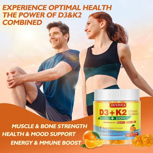 Vista 5 de Gomitas de vitamina D3 K2, vitamina D3 5000IU + K2 (MK-7) 100mcg gomitas para adultos Apoyo a la salud inmunológica, aumento de la función dental