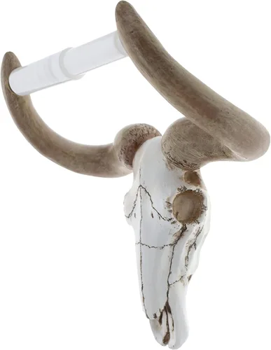 Vista 3 de Soporte de papel higiénico de pared con calavera de toro/vaca - Decoración rústica de baño occidental