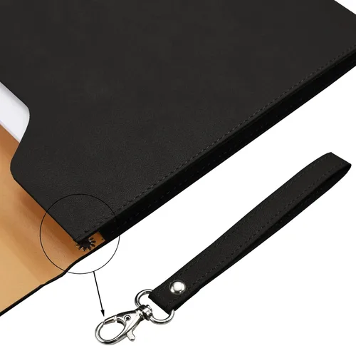 Vista 6 de Carpeta de cuero PU A4 para documentos, carpeta con estilo de cartera con correa y cierre magnético invisible (negro)