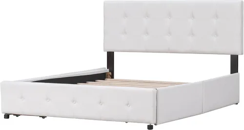 Vista 6 de Bellemave Cama Queen con 4 cajones de almacenamiento, base de cama tapizada con cabecera capitoné con botones, soporte de listones de madera, camas