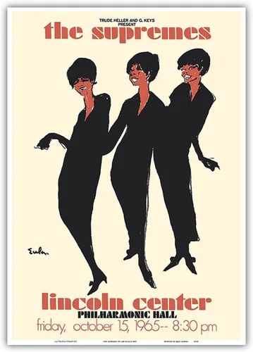 Vista 12 de The Supremes - 1965 Lincoln Center Philharmonic Hall Concert - Vintage Music Poster by Joe Eula c.1965 - Master Art Print (Unframed) 6in x 9in