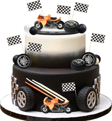 Vista 8 de LaVenty Decoraciones de fiesta de motocross, decoración de tartas de motocicleta, hombre, cumpleaños, para motocross, decoración de baby shower