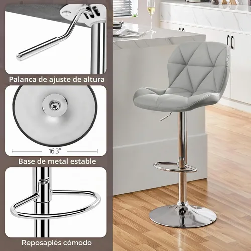 Vista 4 de Yaheetech - Juego de 4 taburetes de bar, taburetes giratorios de cuero sintético PU, taburetes de mostrador ajustables en altura con respaldo