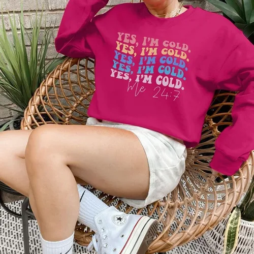 Vista 5 de JINTING Yes I'm Cold Me 247 - Sudadera para mujer con estampado de letras divertidas, cuello redondo, manga larga